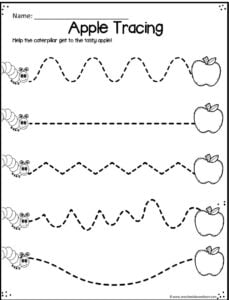 super cute apple tracing prek apple worksheets