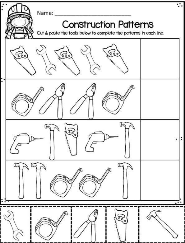 FREE Preschool Construction Theme Printable Worksheets