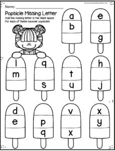 Fun summer popsicle worksheet for kids to practice which letter is missing