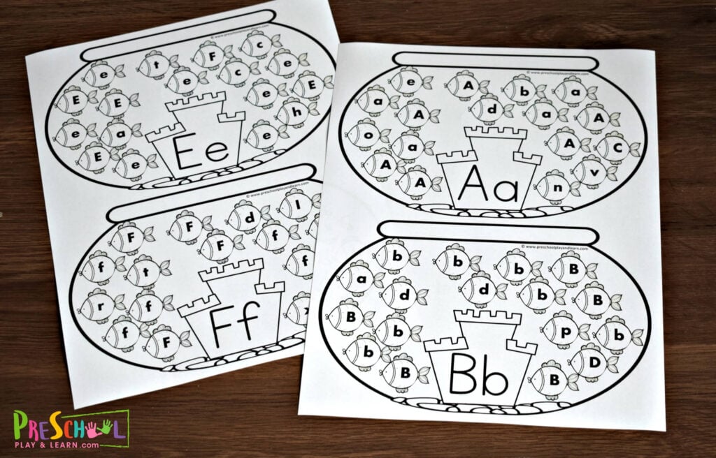 FREE fish themed alphabet worksheets for preschool, prek, and kindergarten age kids.