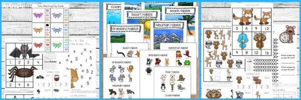 Lots of free printable animal printables for teaching preschool kids