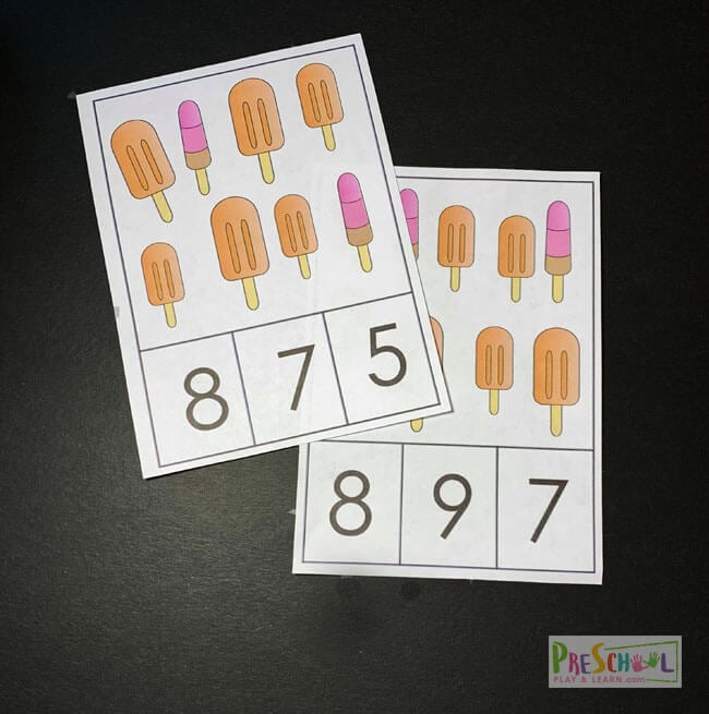 prek kids can count to 10 with these Popsicle clip cards