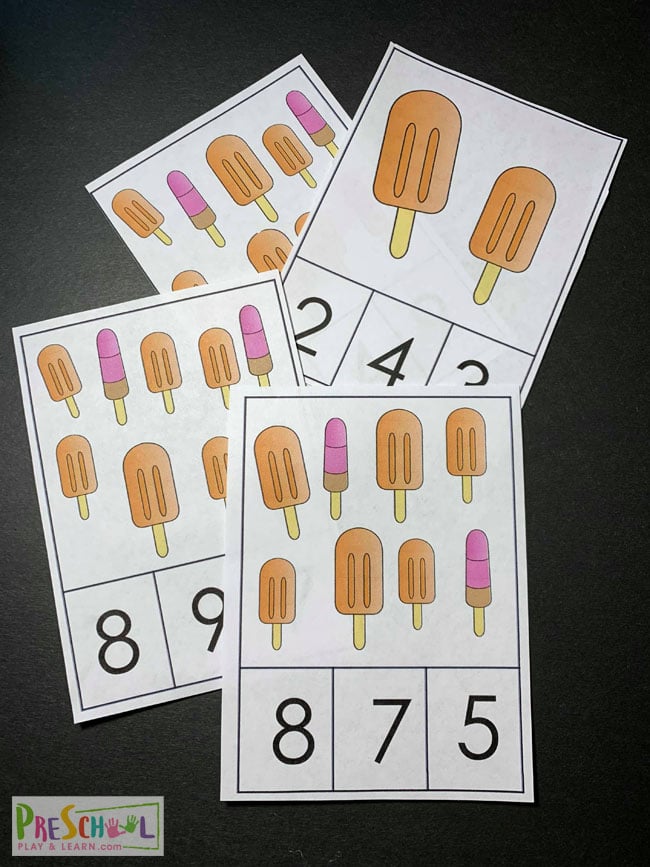 Summer Counting Popsicles Numbers 1-10 Clip Cards