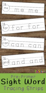 FREE Apple Preschool Sight Words Strips is a FREE printable and low prep literacy activity that is perfect for helping prek kids practice pre-primer dolch words. Great for an apple theme, back to school theme or fall them too #sightwords #apple #preschool