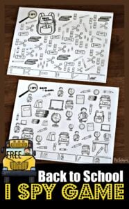 FREE Back to School I Spy Game for working on counting and visual discrimination with preschool, prek, and preschoolers