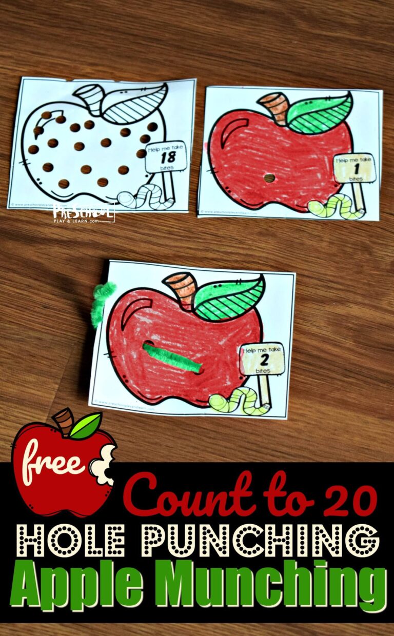 Count to 20 Hole Punching Apple Munching Printable Activity