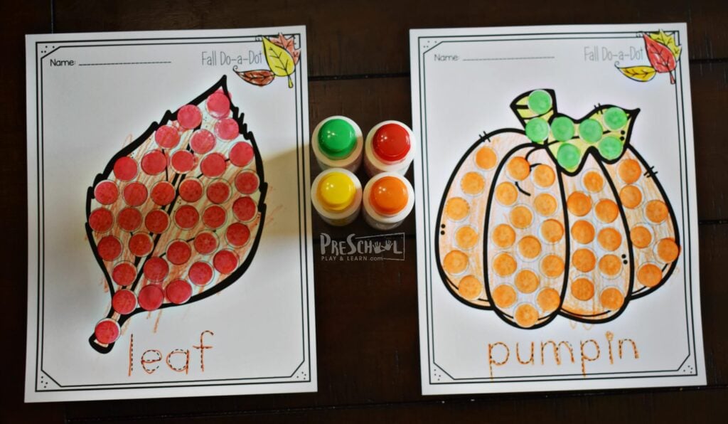 FREE Fall Do a Dot Worksheets are a fun free printable for preschool and kindergarten age kids