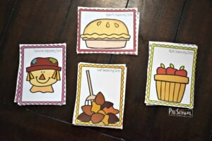 Super cute, free printable fall sequencing cards for preschool, prek and kindergarten math