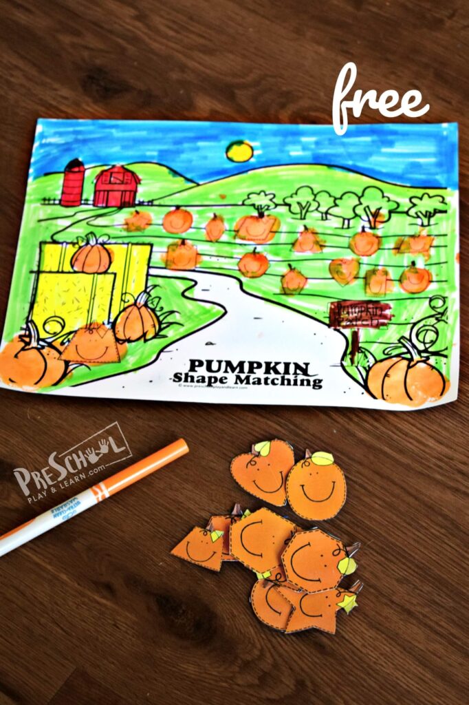 FREE Pumpkin Shape Matching Game for Preschoolers - this is a great way to help prek, preschool, and kindergarten age kids practice shape recognition