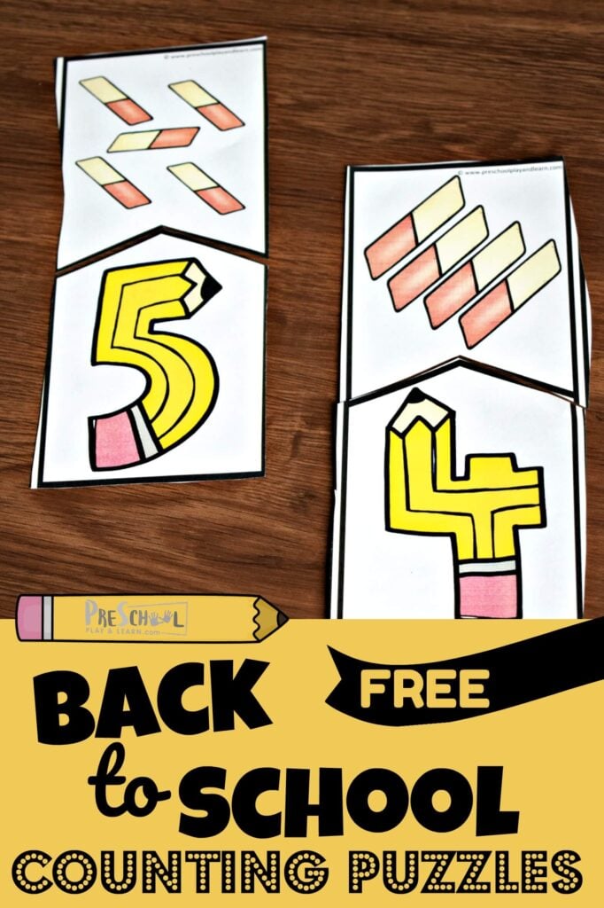 FREE Back to School Counting Puzzles are a fun way for preschool, prek, and kindergarten age kids to practice counting to 10 with a fun first day of school theme