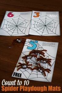 FREE Count to 10 Spider Playdough Mats - fun, hands on counting math activity for preschoolers in October for Halloween #spider #preschool #counting