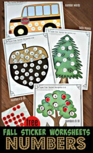 Fall Number Sticker Worksheets