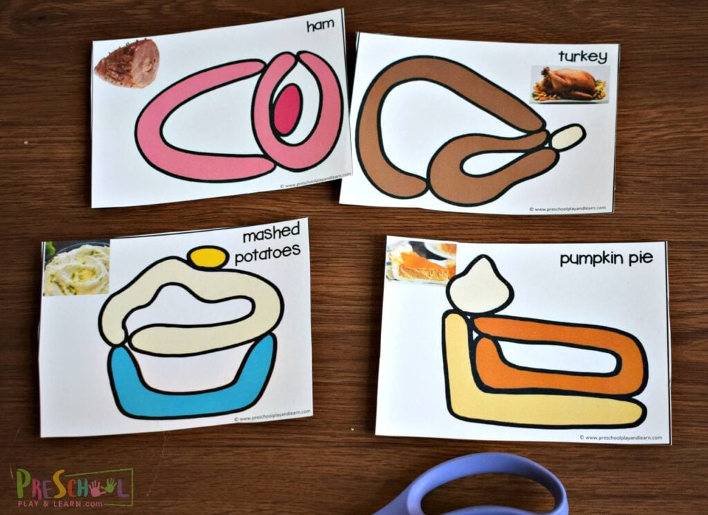 Super cute playdough mats for kids to re-create thanskgiving food
