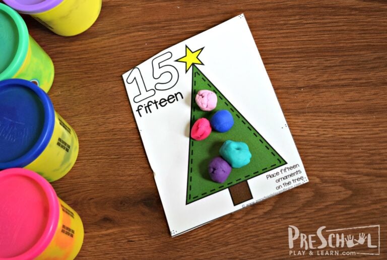 FREE Printable Count to 20 Christmas Tree Playdough Mats