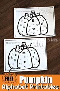 FREE Pumpkin Alphabet Printables - these worksheets are such a fun way for early learners to practice letter recognition with a no prep fall activity for preschoolers #fall #alphabet #preschool