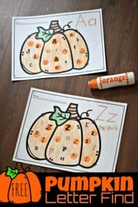 FREE Pumpkin Letter Find - super cute alphabet printable to help prek and kindergarten age kids practice letter recognition with a fun fall themed educational activity #pumpkin #alphabet #prek