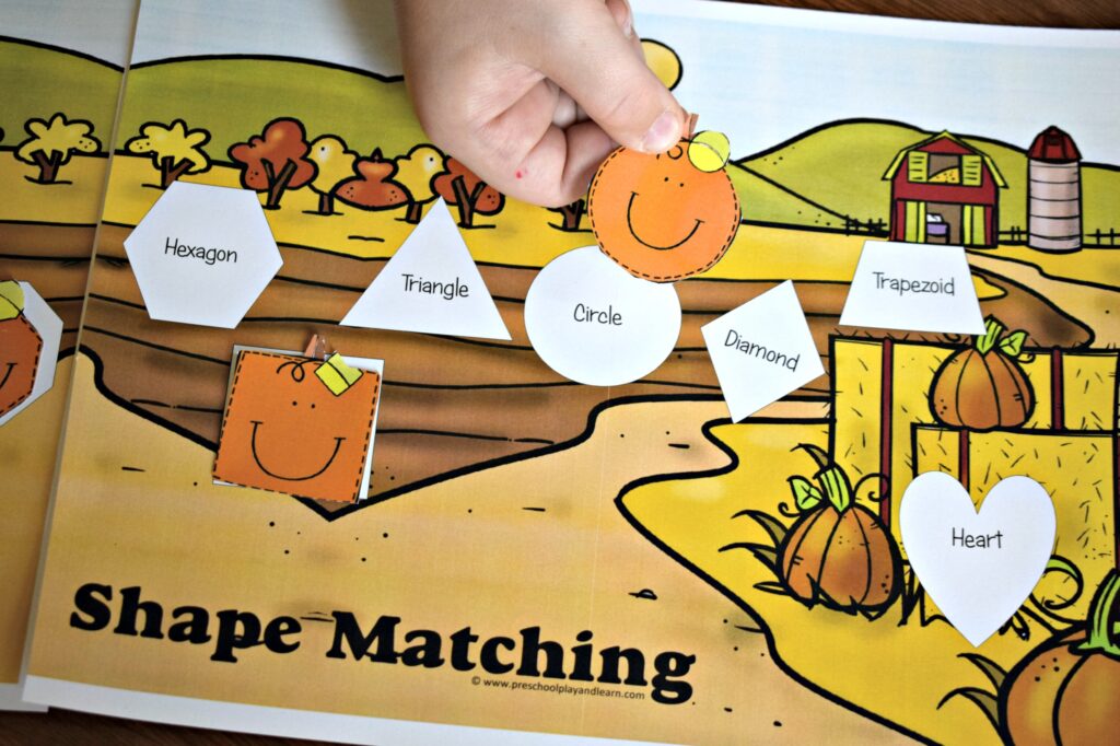 Shape Matching activity for preschoolers during the fall