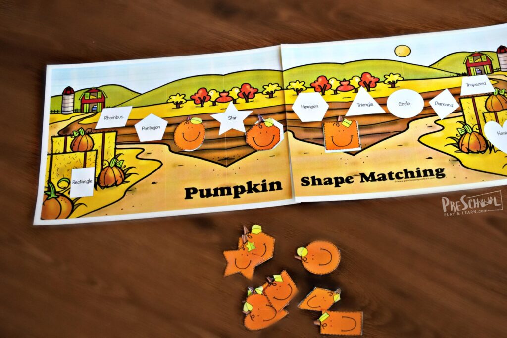 This pumpkin themed math activity is a fun way for kindergartners to learn about shapes for kids