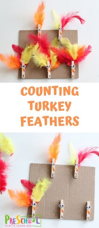 This Turkey Counting activity is a fun and engaging way for toddler, preschool, and pre k children to learn numbers as well as counting. Not only that, this activity also improves and strengthens fine motor skills as the child has to open the clothespins! This is such a fun math activity for a Thanksgiving theme in November