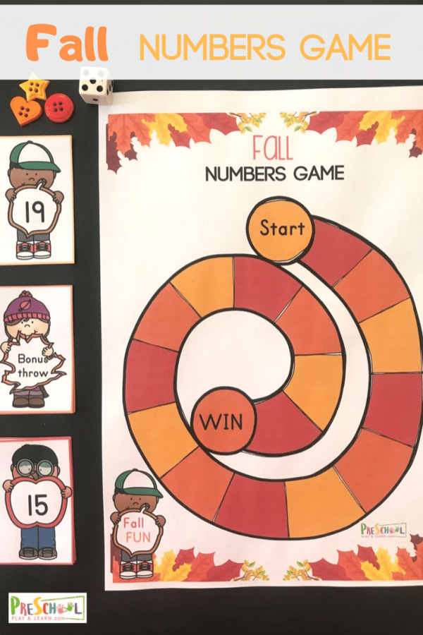 FREE Fall Numers Game - kids will have fun practicing counting with this fun, free printable math game for preschool, prek, and kindergarten age kids #fallprintable #counting #numbersgame