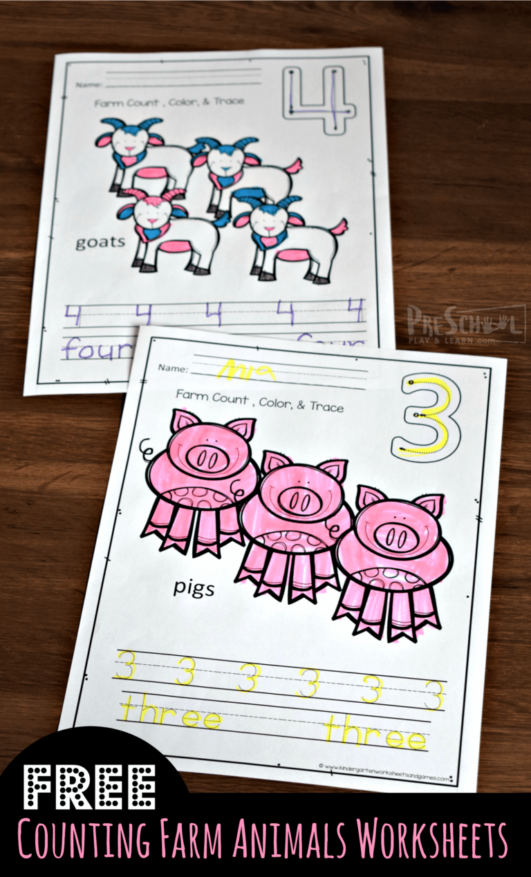 FREE Printable Counting Farm Animals Worksheets for Kids