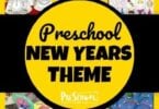 Preschool New Years Theme - tons of fun crafts, activities, math activities literacy ideas, and new years eve printables for prek kids with afun new years theme #preschoolthemes #prekthemes #newyearseveforkids