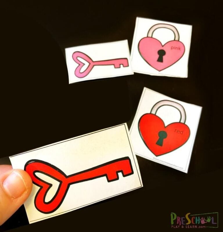 Printable Lock & Key Valentines Day Color Matching Activity
