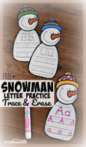 Snowman alphabet letter practice for preschoolers and kindergartners