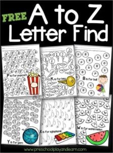 A to Z Letter Find Worksheets to work on letter recognition with fun themes