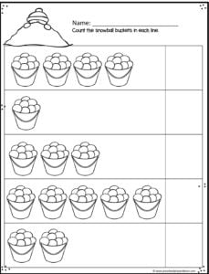 Practice counting to 10 with these winter themed snowball preschool math worksheets