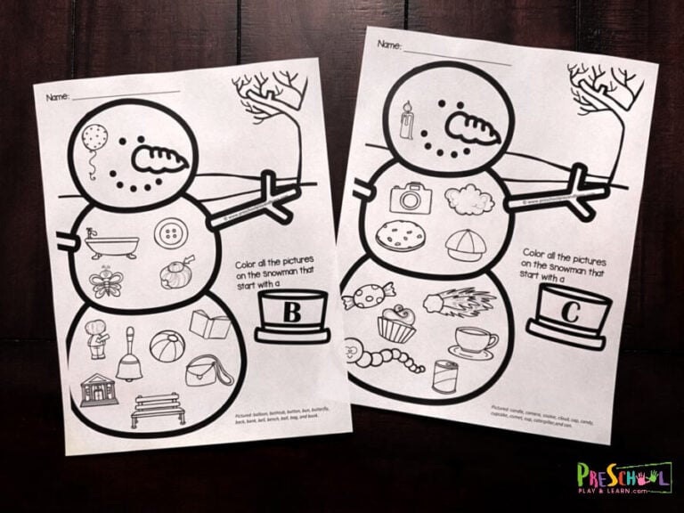 FREE Initial Sounds Snowman Coloring Pages for Winter