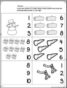 Cute winter themed counting worksheet; just circle the number you count