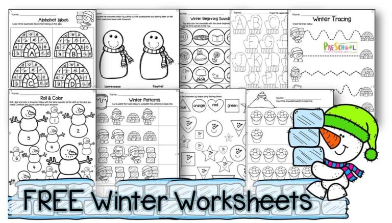 FREE Winter Worksheets for Preschoolers & Kindergarten