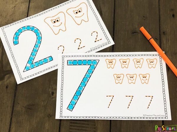 FREE Dental Worksheets Counting Teeth for Preschoolers
