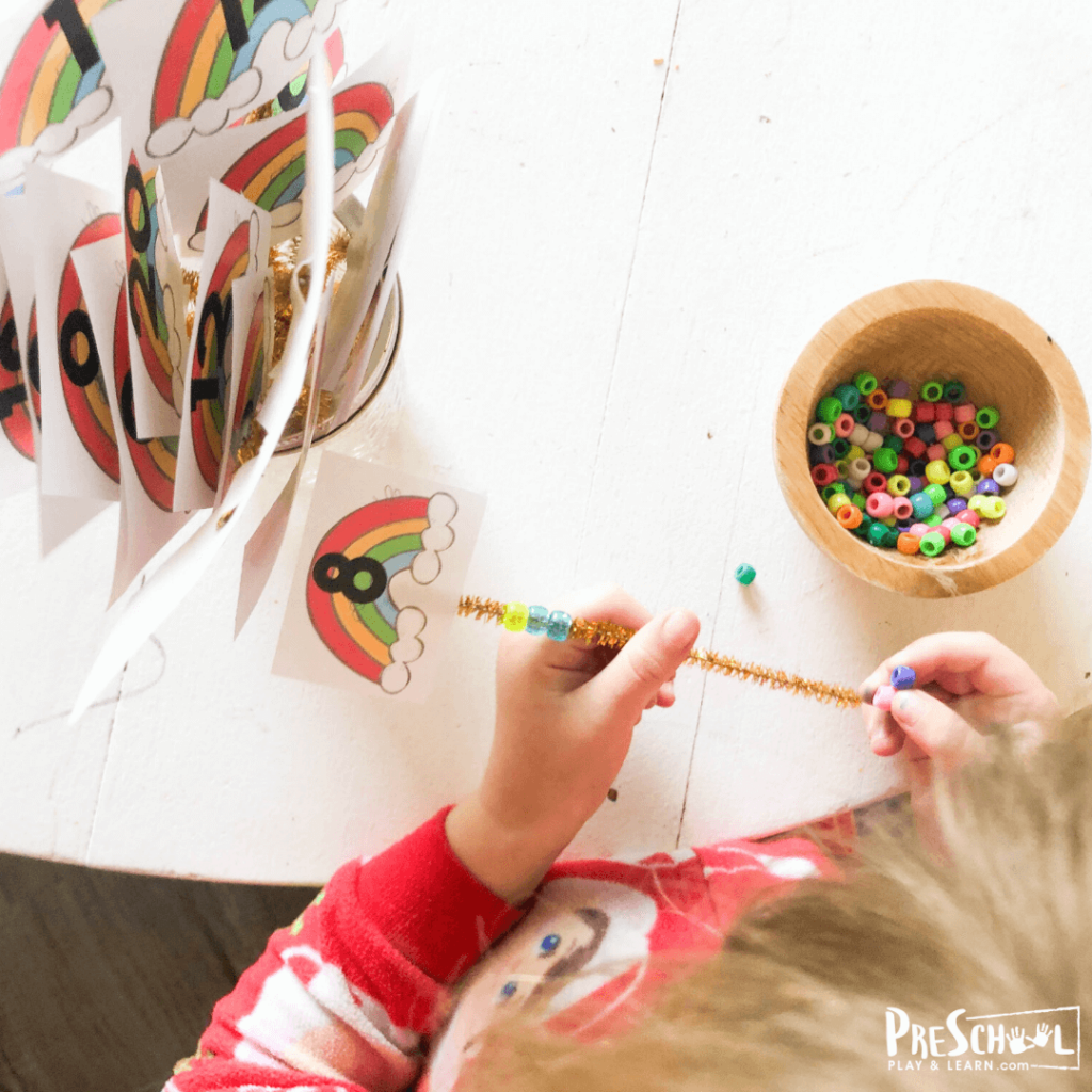 preschool math is fun with hands on counting and threading activity for march, april, and may