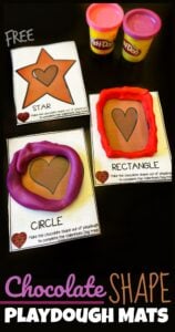 FREE Chocolate Shape Playdough Cards - this shape pritnable is a fun, hands on way for toddler, preschool, and kindergarten age kids to learn shapes for kids. Plus using playdough allows kids to strengthen hand muscles with a fun valentiens day activity for february #valentinesday #shapeprintable #shapeprintable #prek #kindergarten