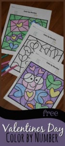 Valentines Day Color by Number Worksheets