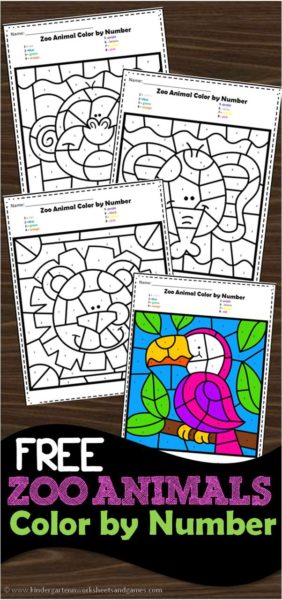 animals color by number printables