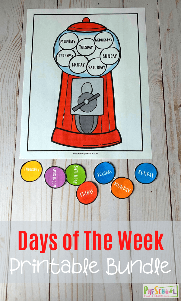 Make learning the days of the week for kids FUN with these gumball themed Days of the Week Printables. Use this printable days of the week with preschool, pre-k,  and kindergarten, and first grade students to learn the days of the week.  There are  3 different activities in this days of the week free printable to help kids really grasp the concept and learn the days. Simply print the days of the week printables pdf free and you are ready to make learning fun!