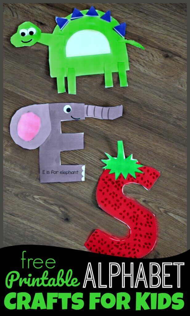 Kids will have fun learning their alphabet letters with these super cute and FREE printable printable alphabet letters for crafts. This alphabet activity not only helps with letter recognition for toddler, preschool, pre k, kindergarten, and first grade learning their ABCs, but it is great for strengthening fine motor skills, coordination, and hand muscles children will need when they begin to write. There is a cute alphabet craft for every uppercase letter from A to Z. 