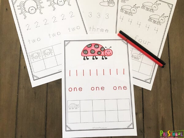 free printable Tracing Number Worksheets perfect for spring learning - ladybugs, spiders, beetles, grasshoppers, and more