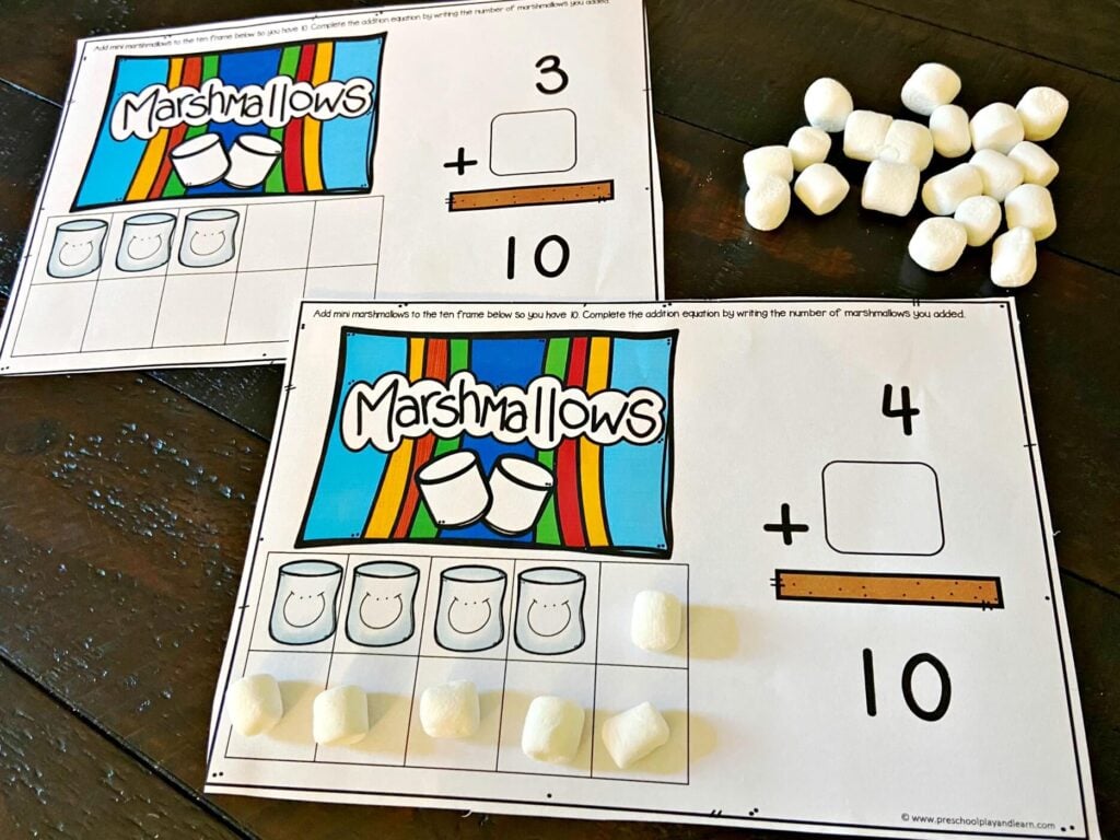 add mini marshmallows to complete your Ten Frame Math