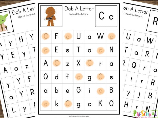 super cute, free star wars printables to help preschool, pre k, kindergarten, and first grade students work on letter recognition