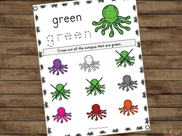 Learn color words with this fun octopus themed color activity for preschoolers