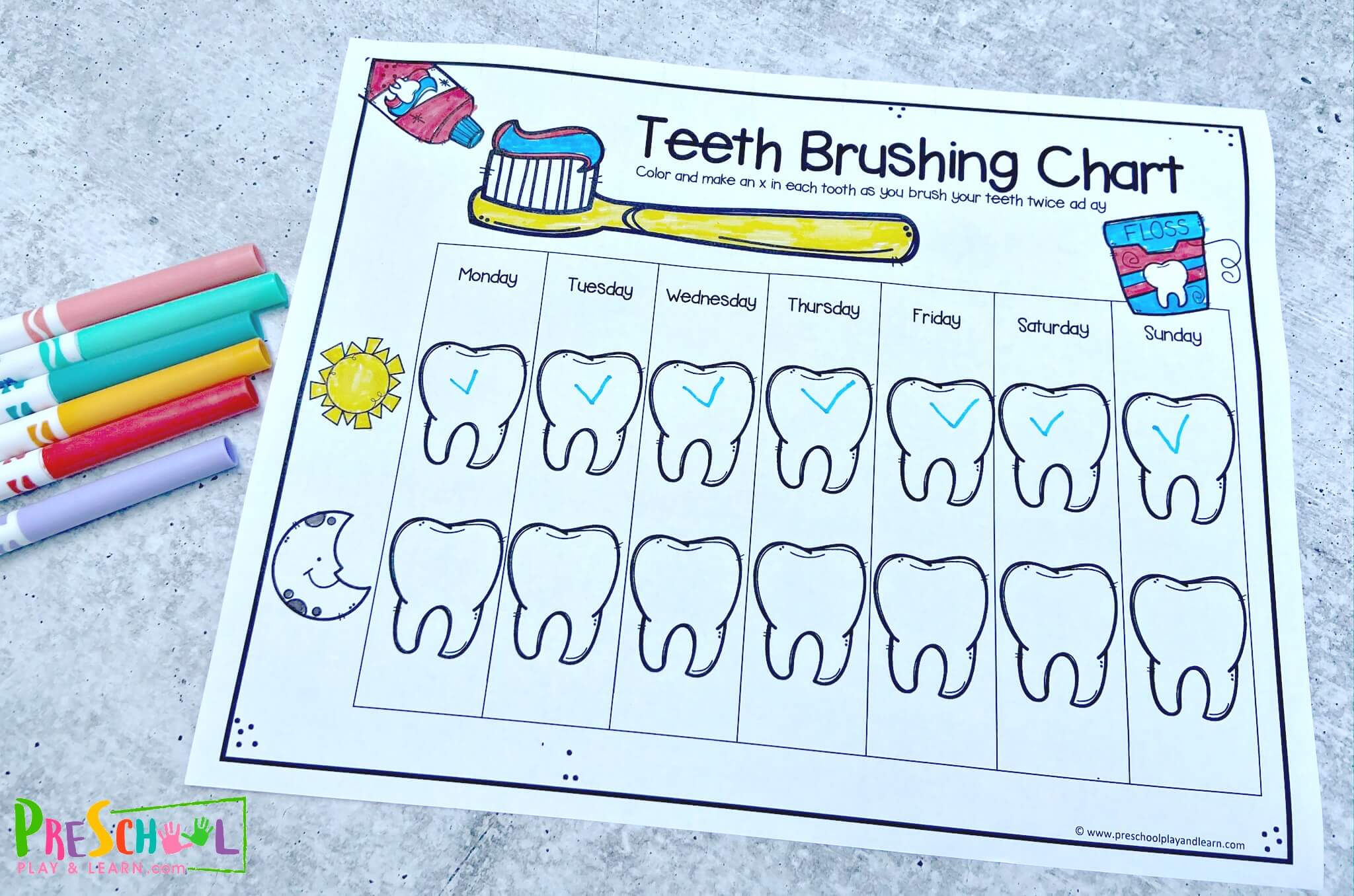 free Printable Teeth Brushing Chart and print as many as you need for your kids