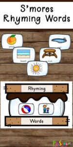 FREE Smores Rhyming Words - Have fun improving reading readiness with this fun smores themed rhyming words activity! This is a fun summer themed or camping themed activity for preschool, pre k, kindergarten, and first grade students.