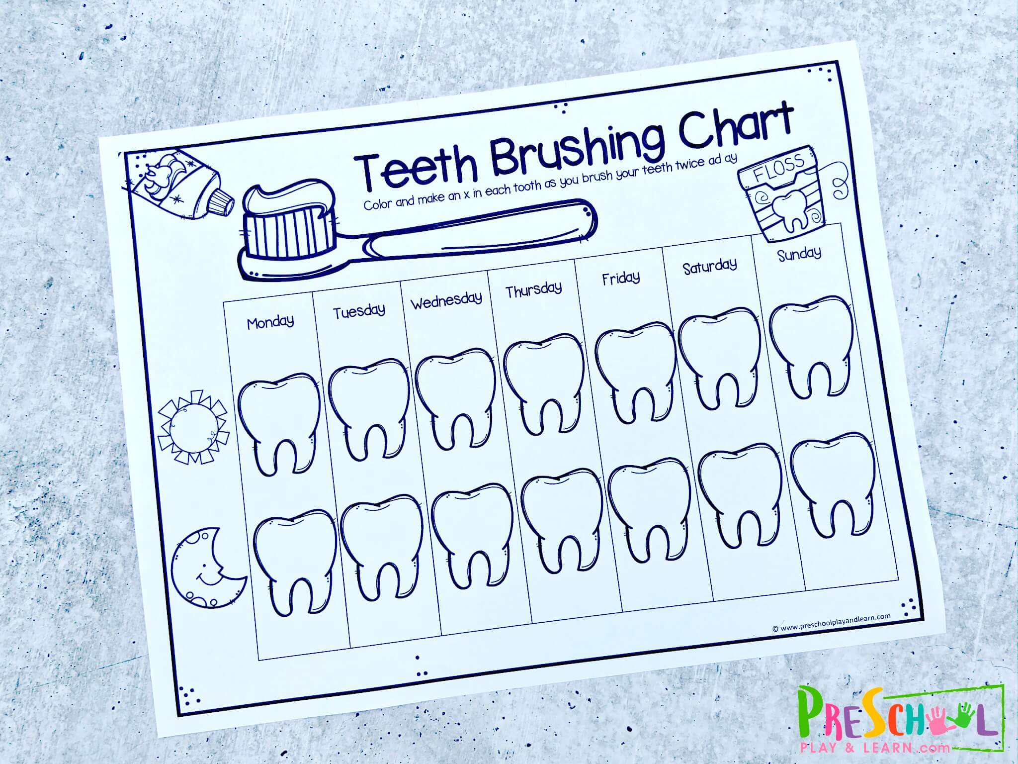 Teeth Brushing Chart Weekly Kids Reward Chart Printable I can brush my teeth 