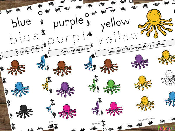 use these cute octopus printables with an ocean theme, letter o letter of the week unit, or fun color activity for toddler, preschool, pre k, and kindergarten age students