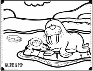 walrus and pup coloring page