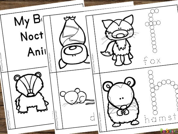 free printable nocturnal animals book for toddlers, preschoolers, and kindergartners